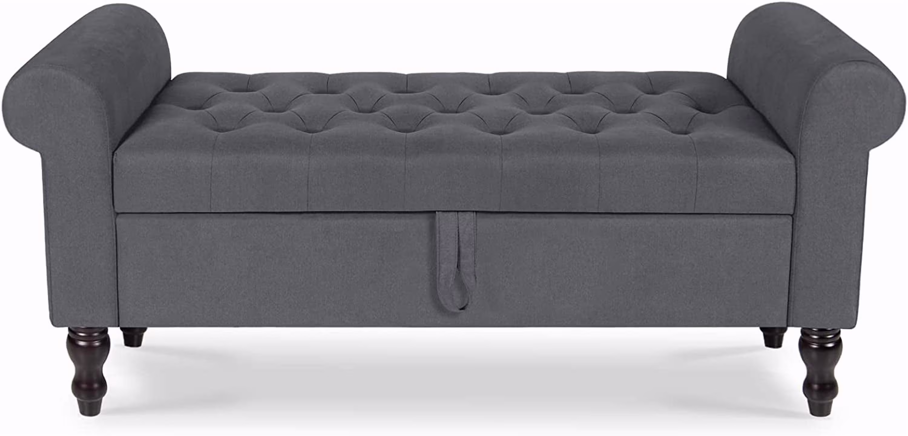 Storage Bench with Upholstered Rolled Arm Ottoman Bench Couch w/ Solid Wood Legs for Bedroom End of Bed,and Living room,Gray