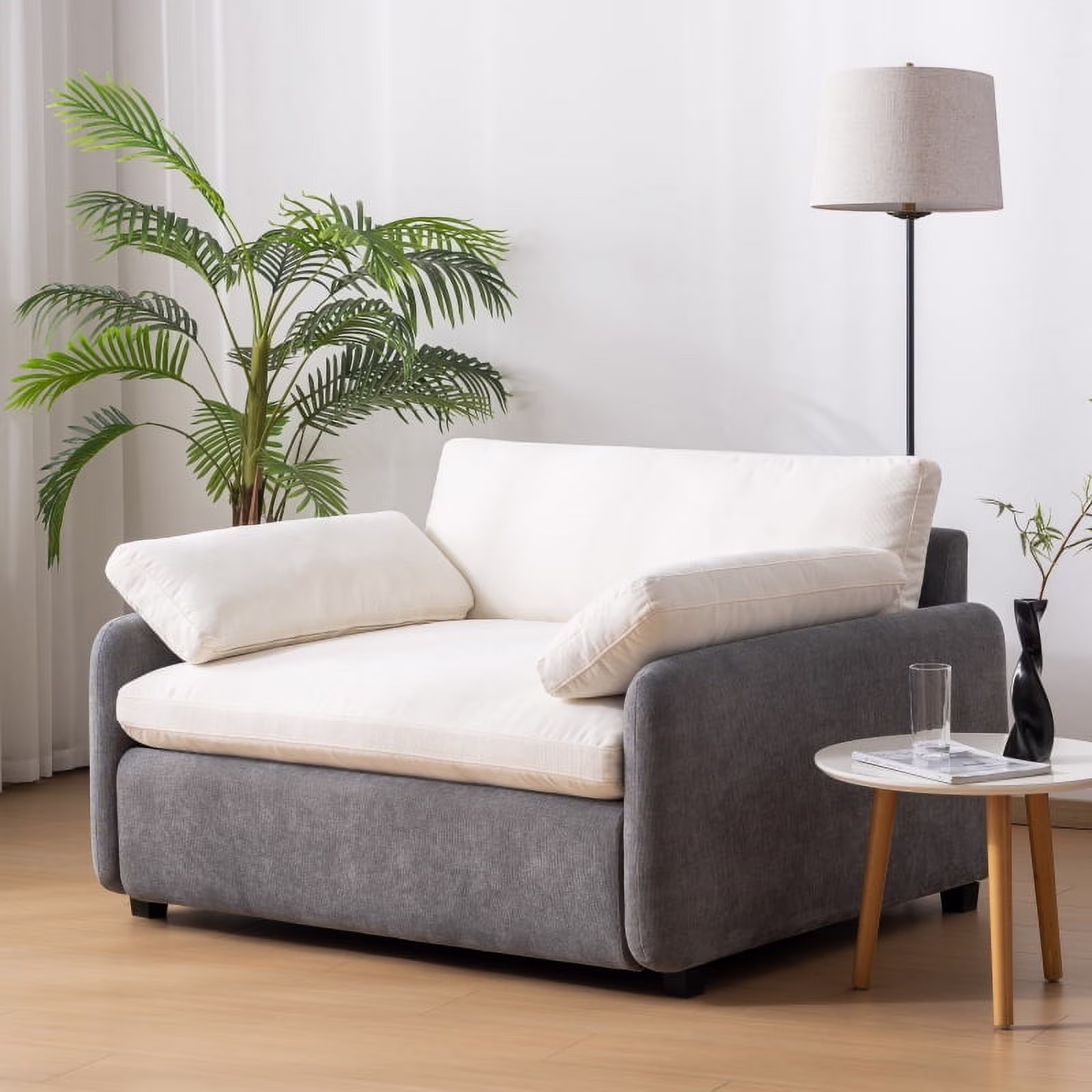 50"x43" Oversized Chenille Single Sofa Chair, Modern Color-Blocking Accent Armchair Extra-Wide & Deep Seat Lounge Chair, Comfy Upholstered Couch with Pillows for Living Room, Bedroom