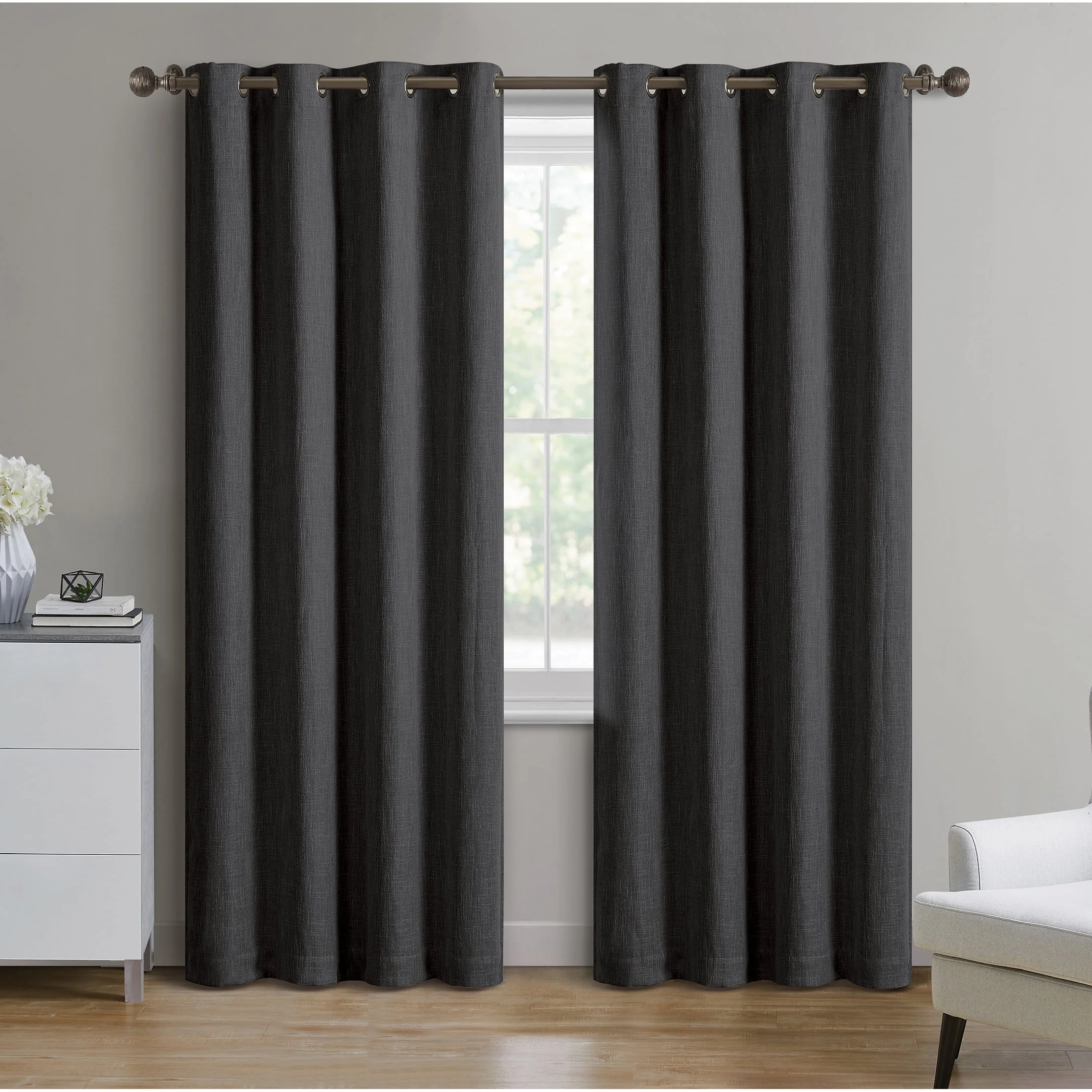 Better Homes & Gardens Woven Textured Grommet Blackout Curtain Panel, Black, 50" x 84"