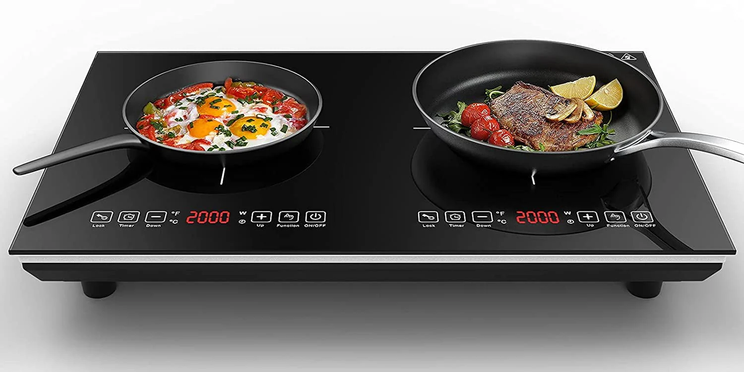 VBGK Double Induction Cooktop 24 Inch Electric Countertop 2 Burner 110V Electric Hot Plate,3H & Auto Shutdown Induction Burner,Child Lock Electric Cooktop 4000W