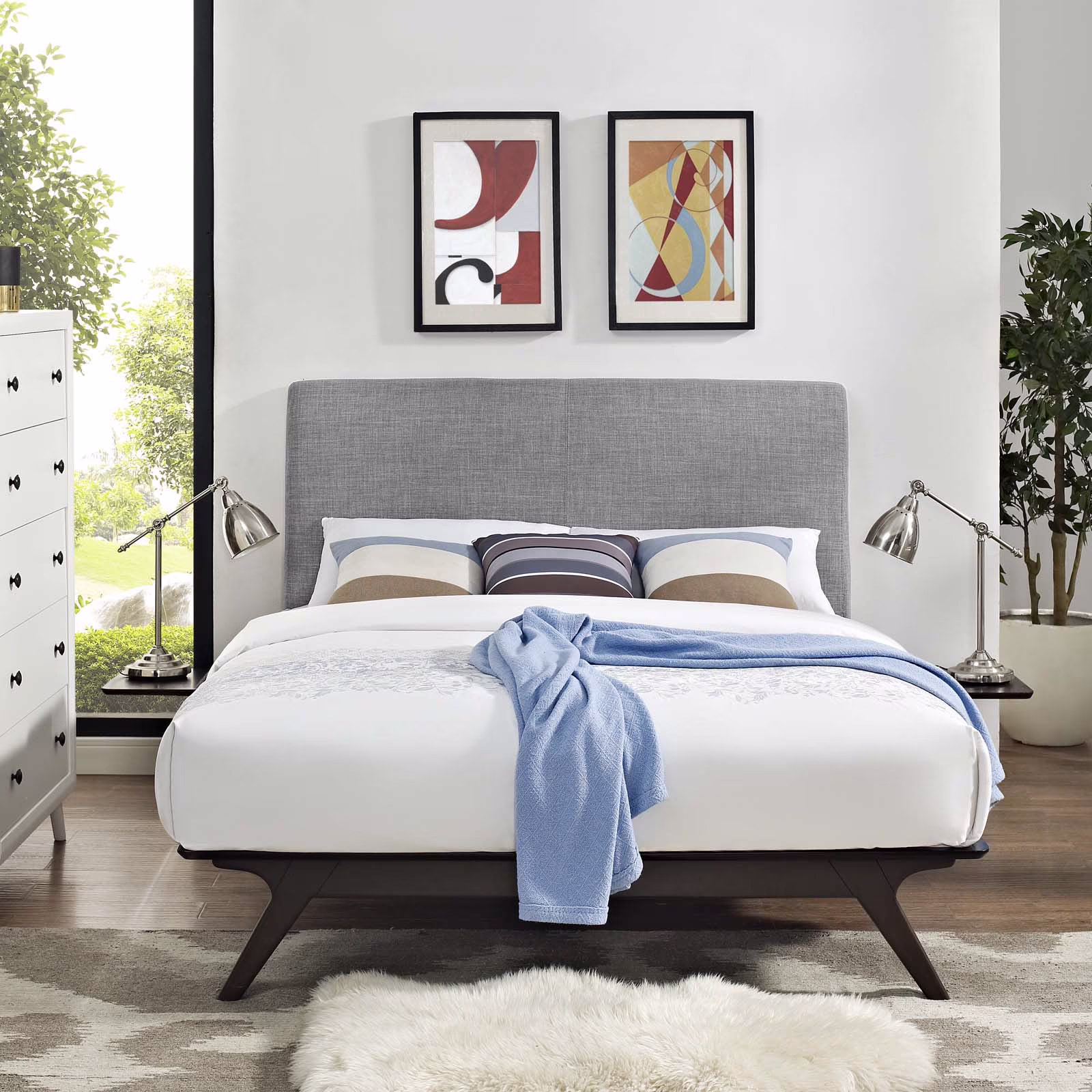 Modway Tracy 3 Piece Queen Bedroom Set in Cappuccino Gray
