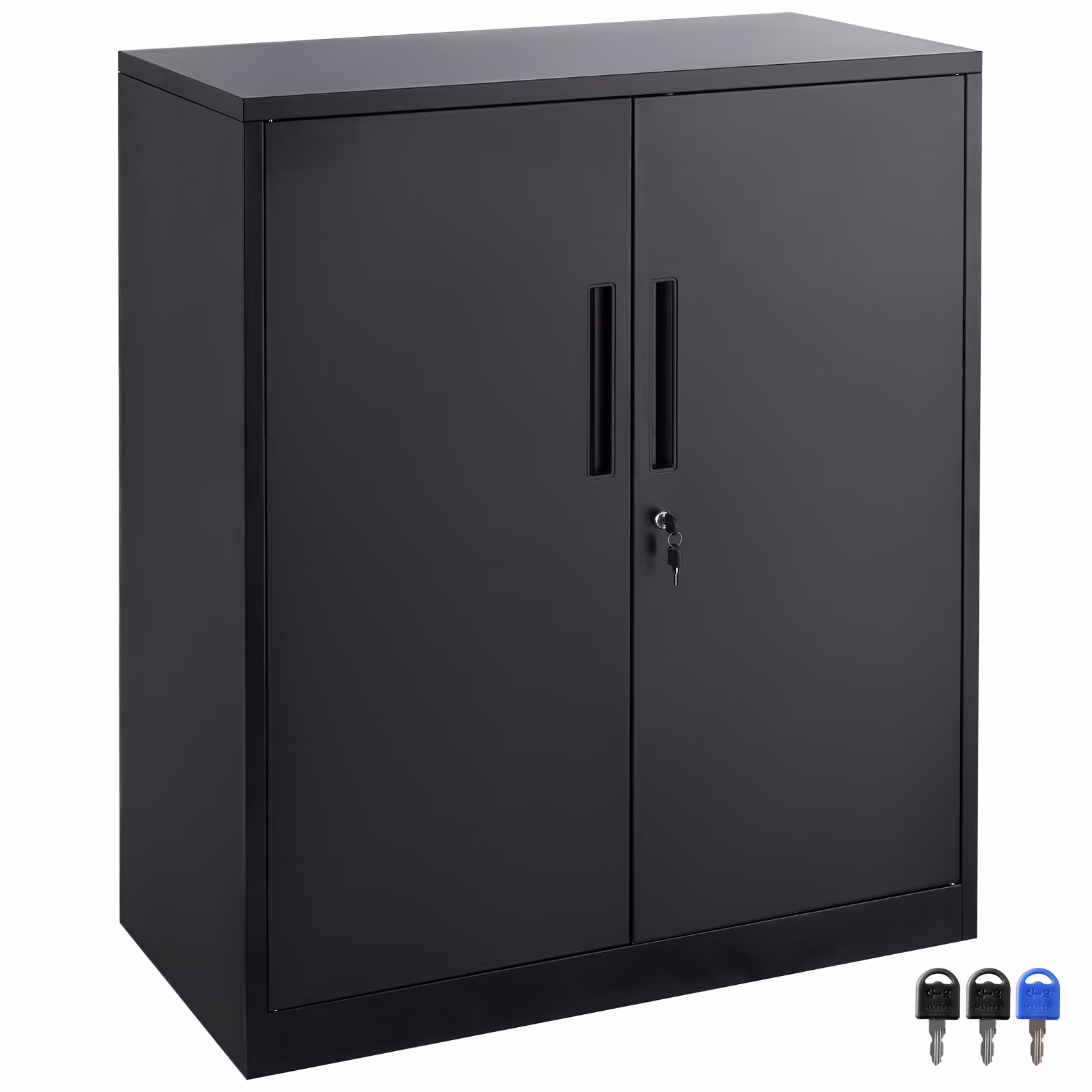 BENTISM Metal Storage Cabinet Garage Cabinets w/ 3 Keys 2 Adjustable Shelves & Magnetic Locking Door Steel Classic Storage Cabinet for Home, School, Office, Garage Black