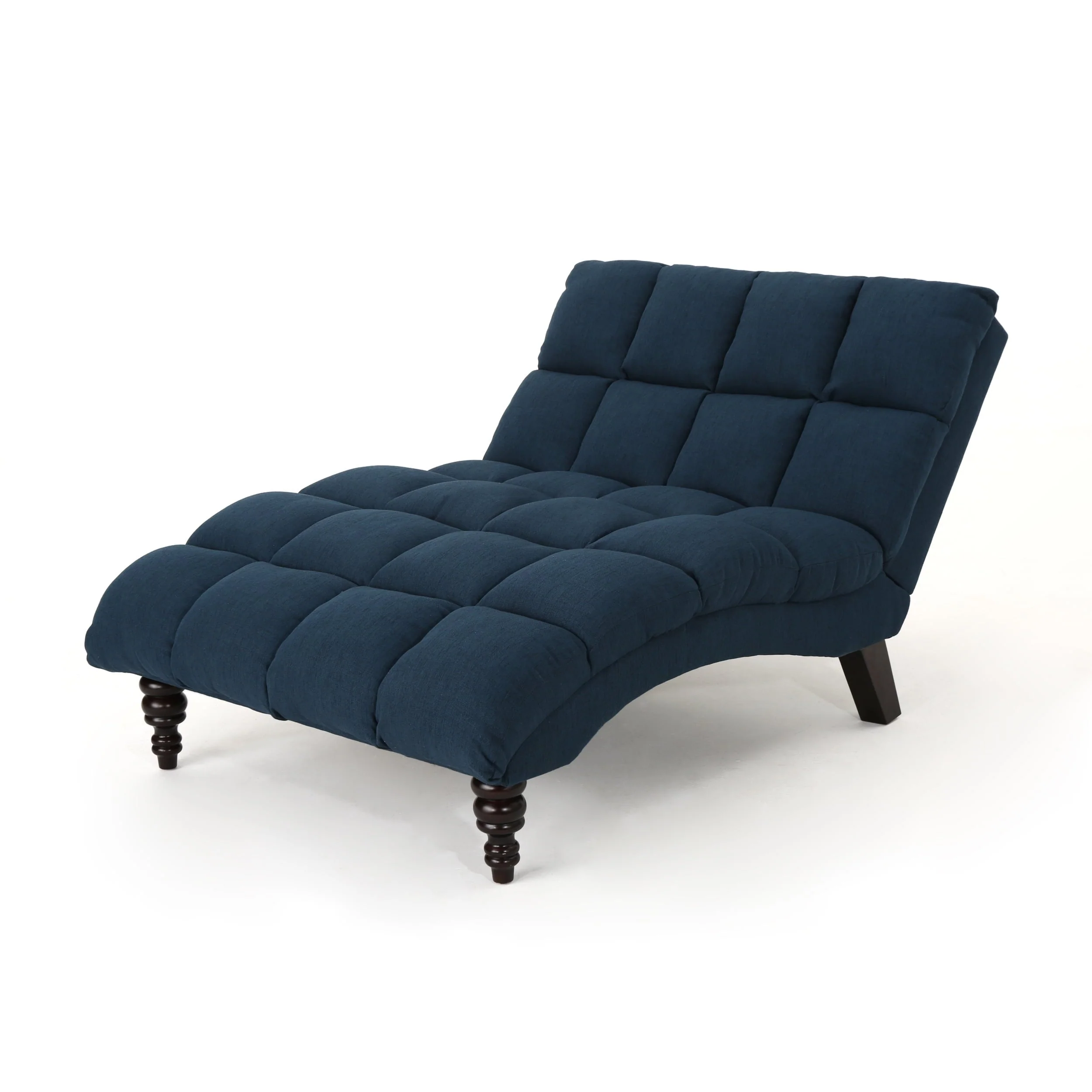 Olympia Traditional Tufted Fabric Double Chaise, Navy Blue