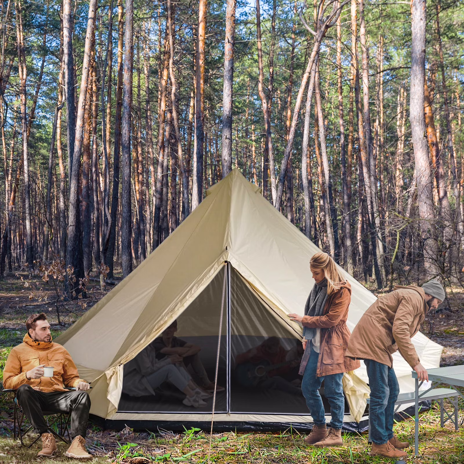 17' Family Tent 10 Persons Waterproof Teepee Bell Tents Hunting Camp