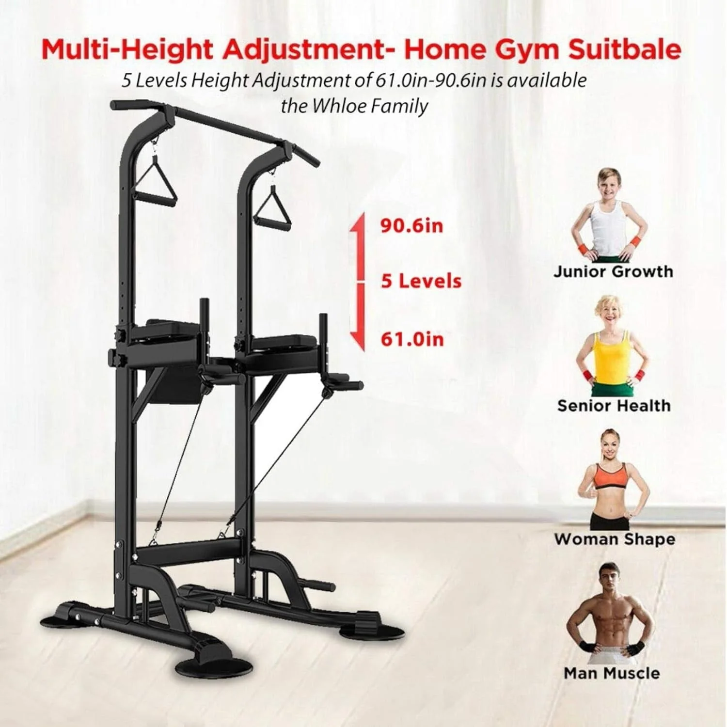 TOPTENG Adjustable Core Power Tower w/Chin Up Bar Pull Up Bar - Cheap Home Gym Strength Training Equipment for Men & Women | Multifunction Workout Rack for Arm Ab Core Training 400 LB