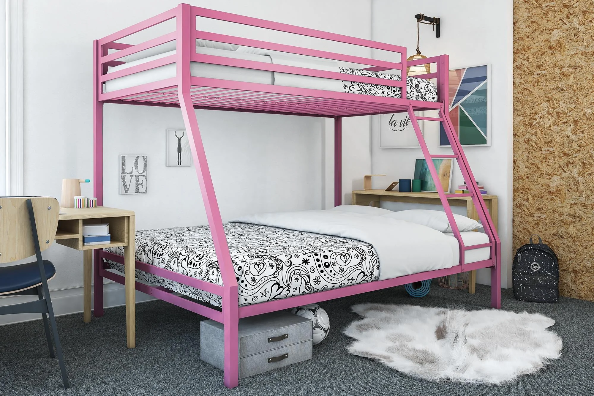 Mainstays Premium Twin over Full Metal Bunk Bed, Pink